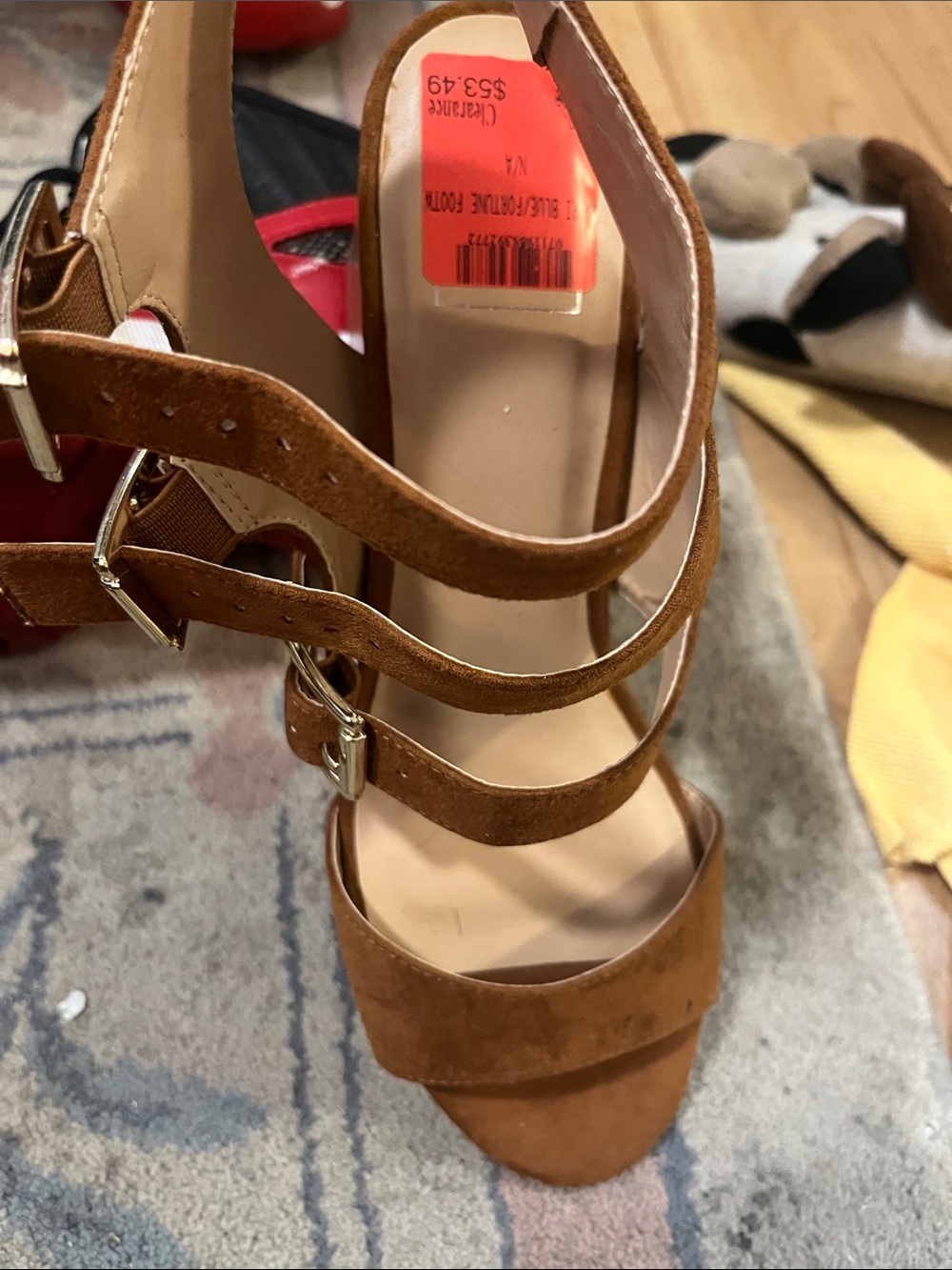 Kaari Blue Brown Suede Strappy Mid-Heel Sandals